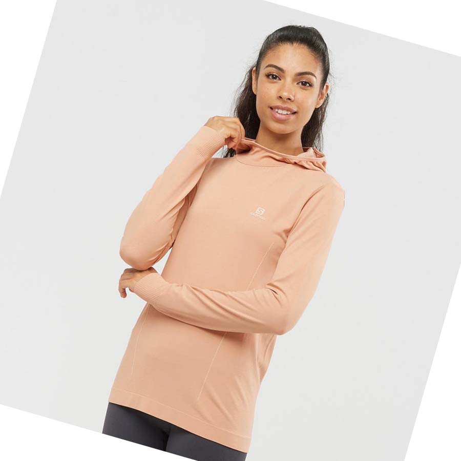 Salomon ESSENTIAL SEAMLESS Kadın Kapüşonlu Sweatshirt Pembe | TR 2533JPQ